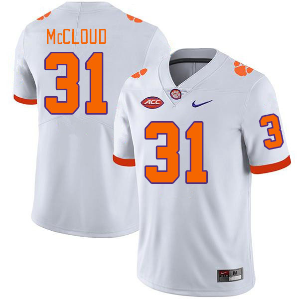 Men #31 Kobe McCloud Clemson Tigers College Football Jerseys Stitched-White - Click Image to Close